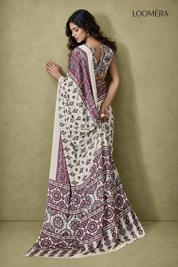 Cream_and_Pink_Semi_Modal_Silk_Saree_with_Ajrakh_Prints