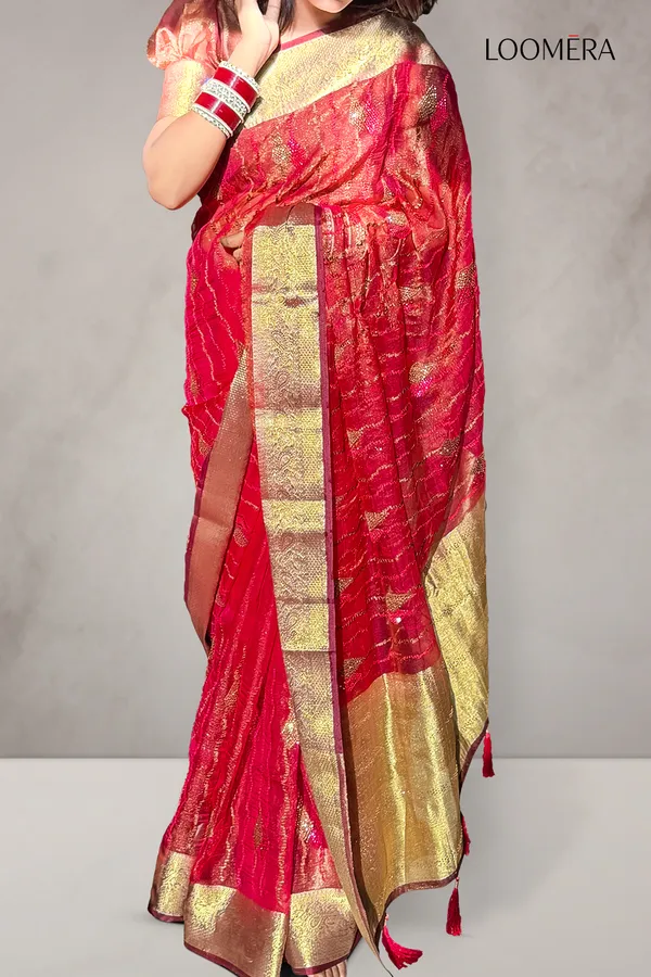 Crimson_Rose_Organza_Saree_with_Zari_Border