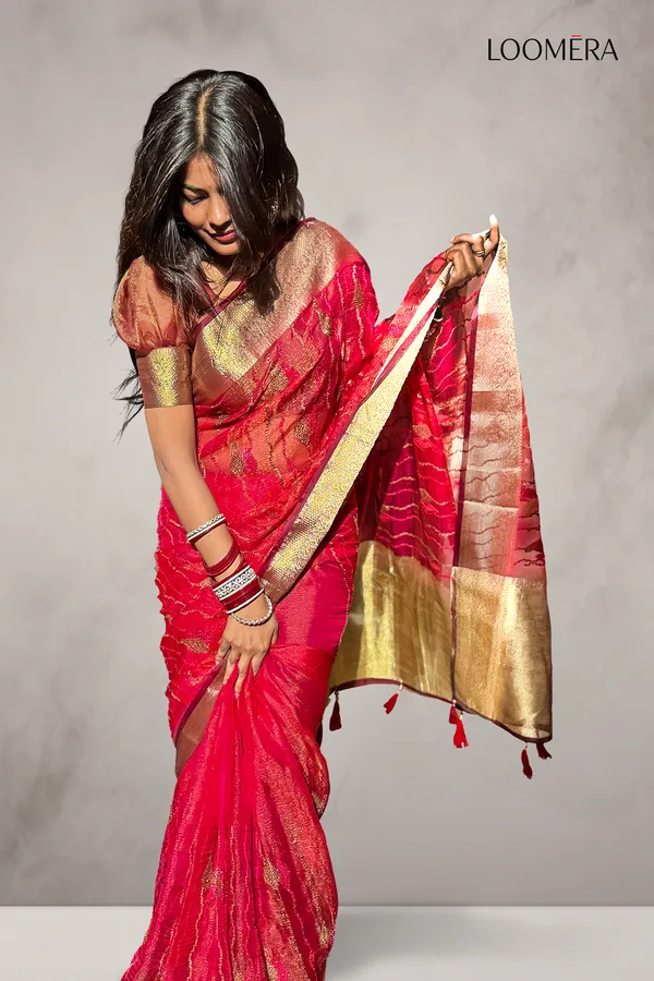 Crimson_Rose_Organza_Saree_with_Zari_Border