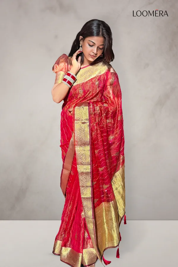 Crimson_Rose_Organza_Saree_with_Zari_Border
