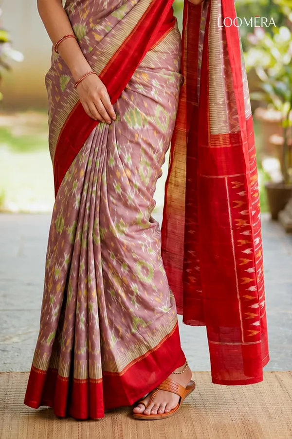 Mauve_and_Red_Ikat_Print_Cotton_Linen_Saree