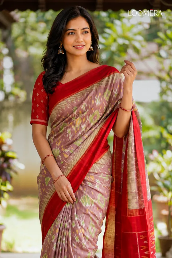 Mauve_and_Red_Ikat_Print_Cotton_Linen_Saree