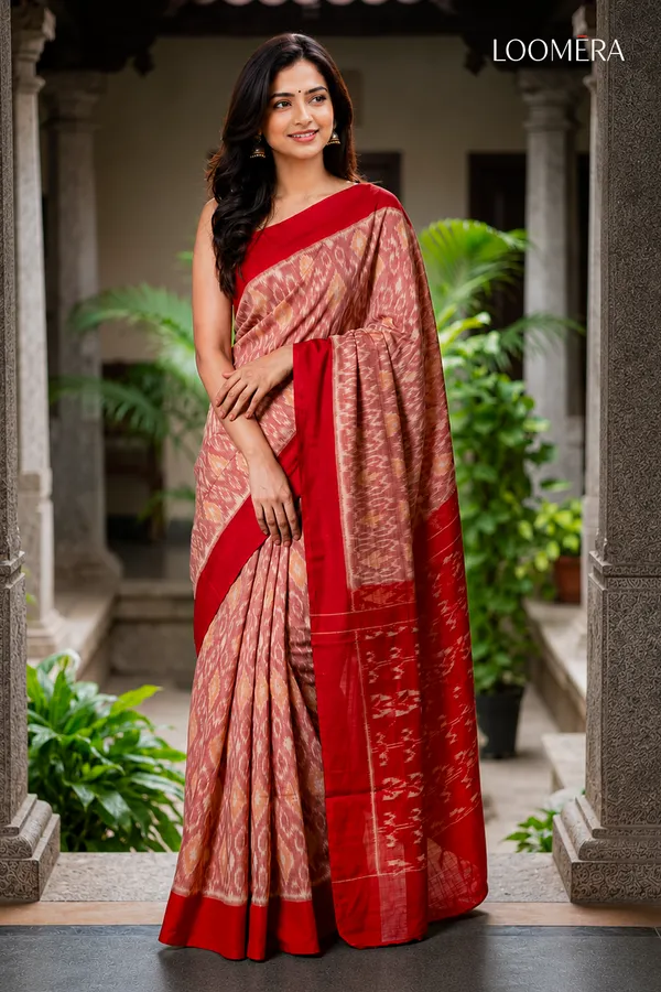 Rose_Pink_Ikat_Print_Cotton_Linen_Saree