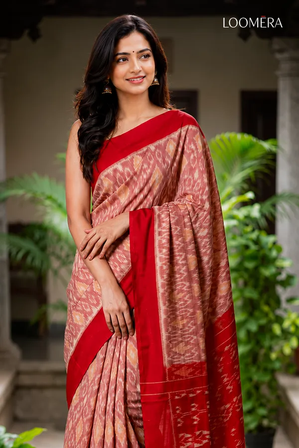 Rose_Pink_Ikat_Print_Cotton_Linen_Saree