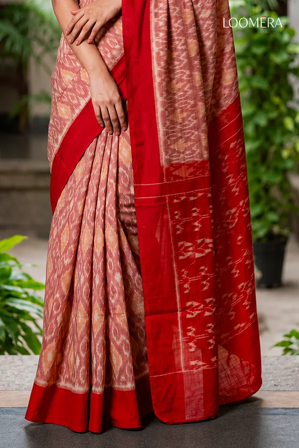 Rose_Pink_Ikat_Print_Cotton_Linen_Saree