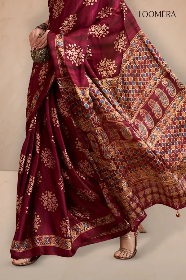 Burgundy_Red_Gajji_Silk_Saree_with_Batik_Prints