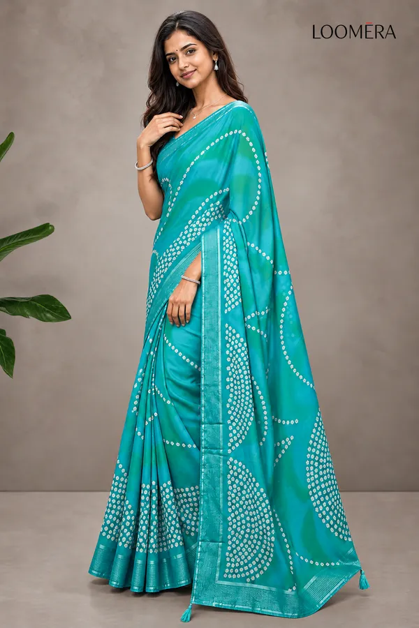 Ocean_Teal_Georgette_Saree