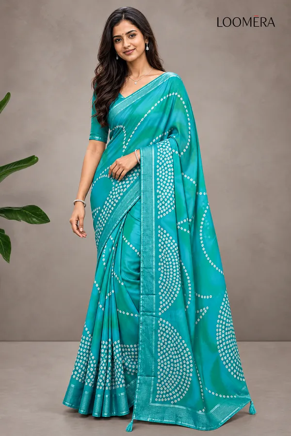 Ocean_Teal_Georgette_Saree