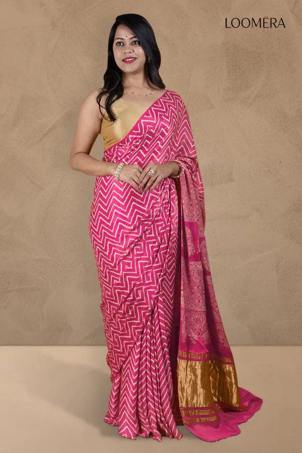 Pink_Modal_Silk_Saree_with_Hand_Block_Print