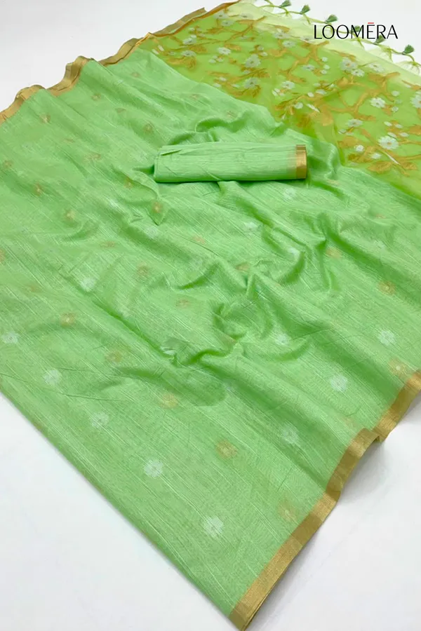Green_Munga_Cotton_Saree_with_Golden_Border