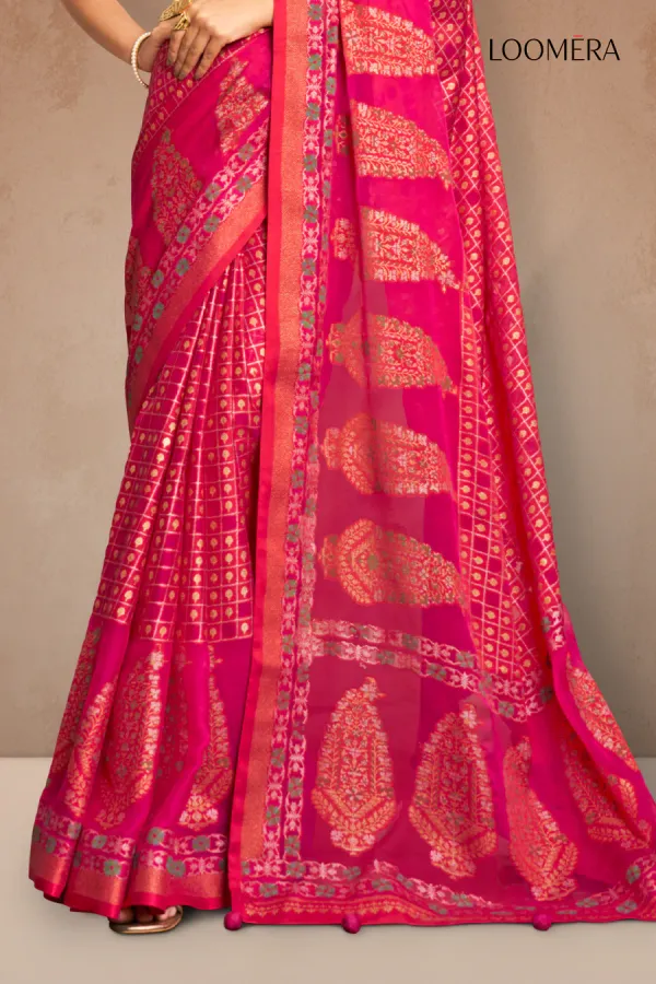 Hot_Pink_Georgette_Saree_with_Golden_Foil_Prints