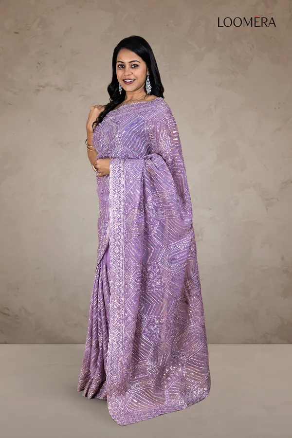 Lavender_Organza_Saree_With_Heavy_Thread_And_Sequin_Work