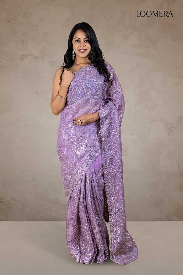 Lavender_Organza_Saree_With_Heavy_Thread_And_Sequin_Work