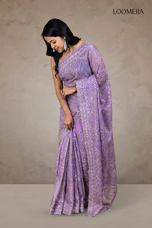 Lavender_Organza_Saree_With_Heavy_Thread_And_Sequin_Work