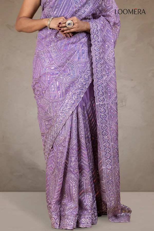 Lavender_Organza_Saree_With_Heavy_Thread_And_Sequin_Work