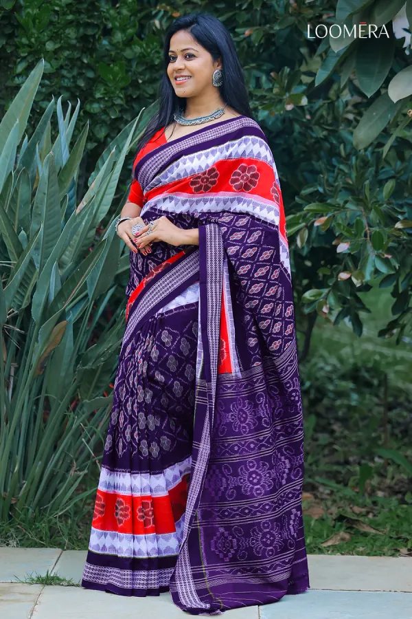 Ink_Blue_and_Red_Handloom_Cotton_Ikat_Saree