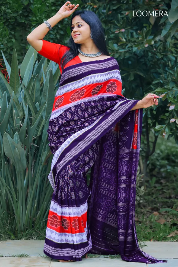 Ink_Blue_and_Red_Handloom_Cotton_Ikat_Saree