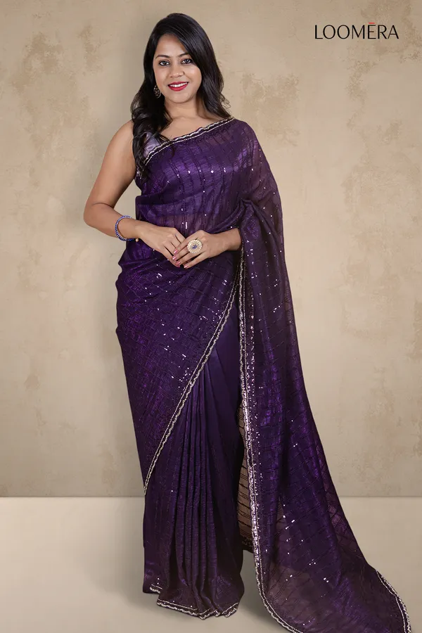 Dark_Purple_Simar_Net_Saree_With_Stone_And_Sequins_Work
