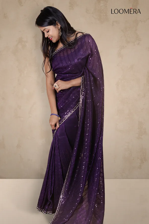 Dark_Purple_Simar_Net_Saree_With_Stone_And_Sequins_Work