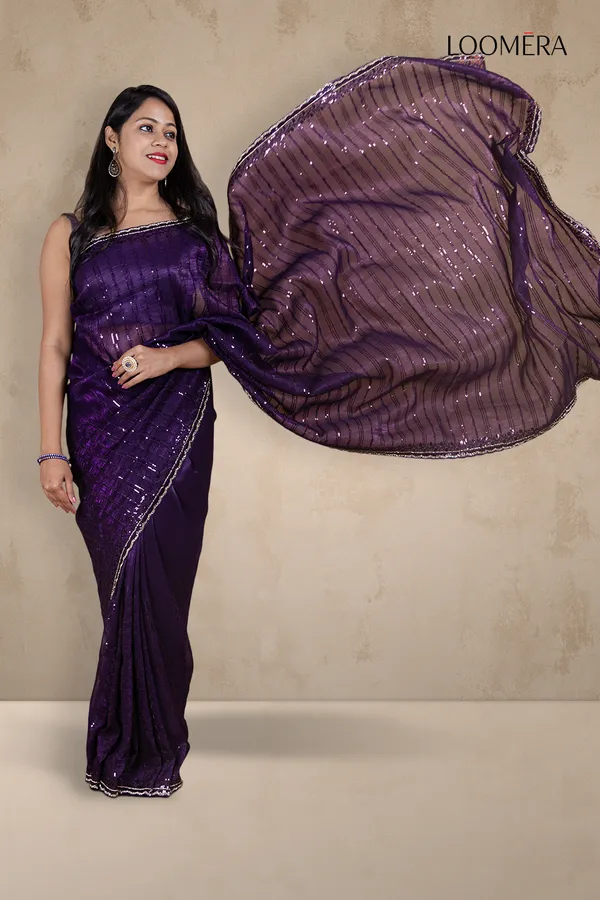Dark_Purple_Simar_Net_Saree_With_Stone_And_Sequins_Work