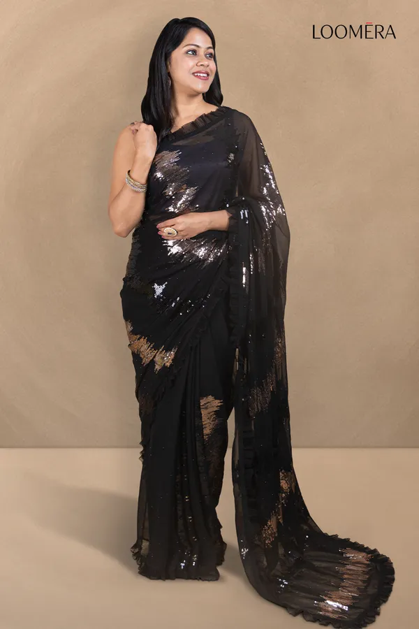 Black_Georgette_Saree_With_Multicoloured_Sequins_Work