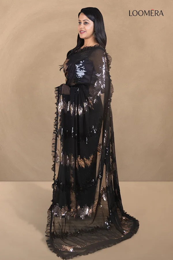 Black_Georgette_Saree_With_Multicoloured_Sequins_Work