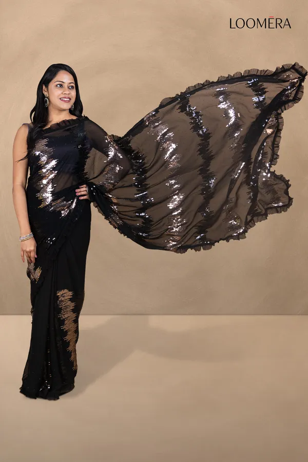 Black_Georgette_Saree_With_Multicoloured_Sequins_Work