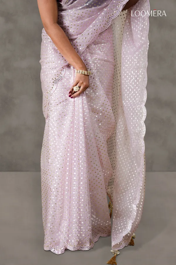 Pastel_Pink_Foil_Print_Organza_Saree_With_Mirror_Scallop_Border