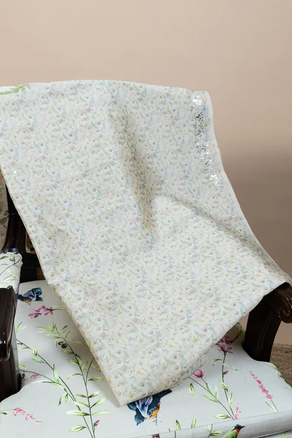 Beige_Tussar_Silk_Saree_With_Floral_Print_And_Mirror_Work