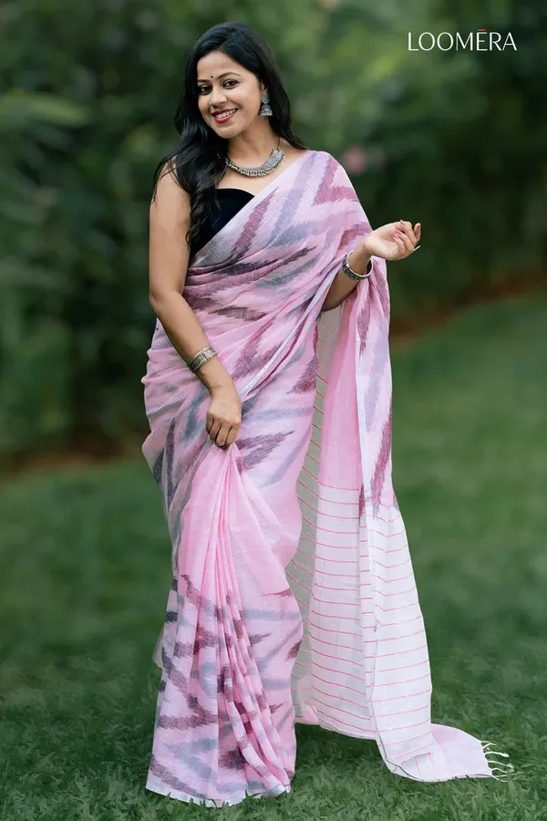 Light_Pink_Ikat_Print_Linen_Saree