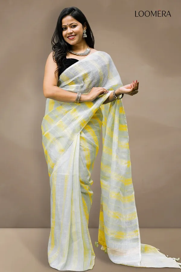 Light_Sage_and_Yellow_Linen_Saree