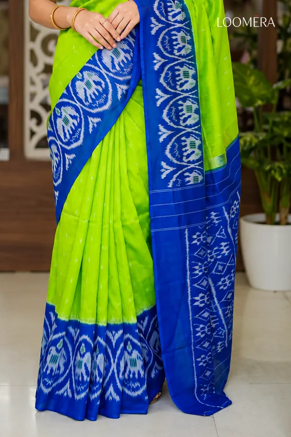 Lime_Green_and_Blue_Ikat_Print_Saree