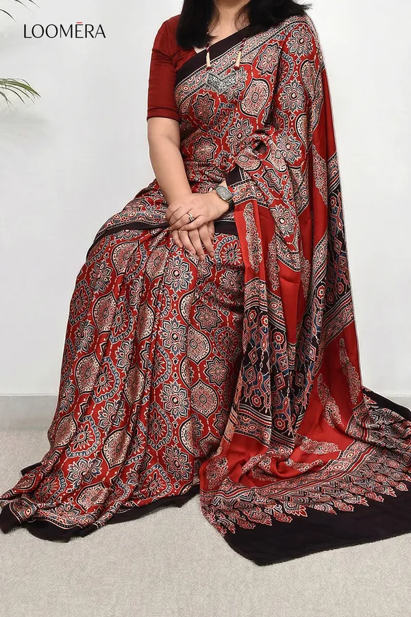 Red_Modal_Silk_Saree_with_Ajrakh_Prints