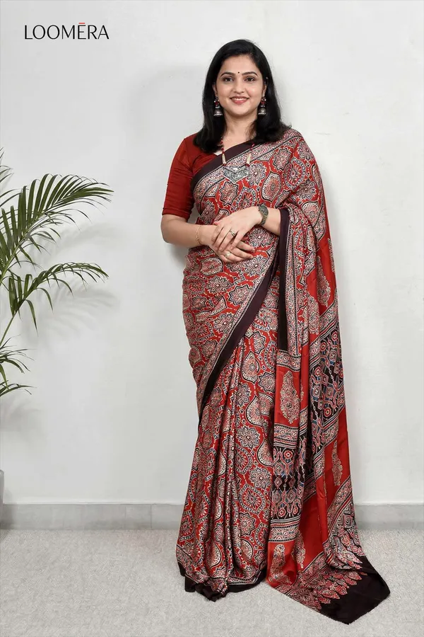 Red_Modal_Silk_Saree_with_Ajrakh_Prints