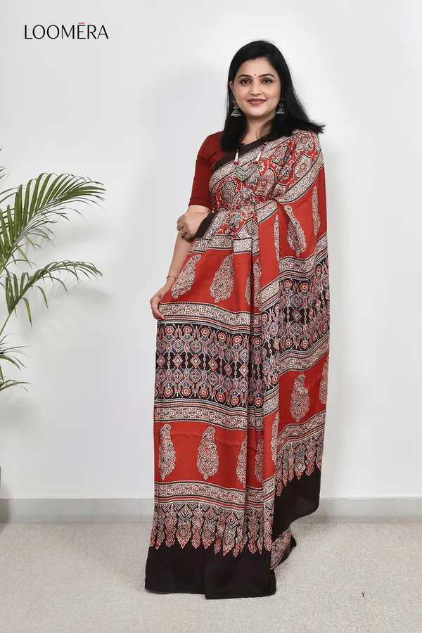 Red_Modal_Silk_Saree_with_Ajrakh_Prints