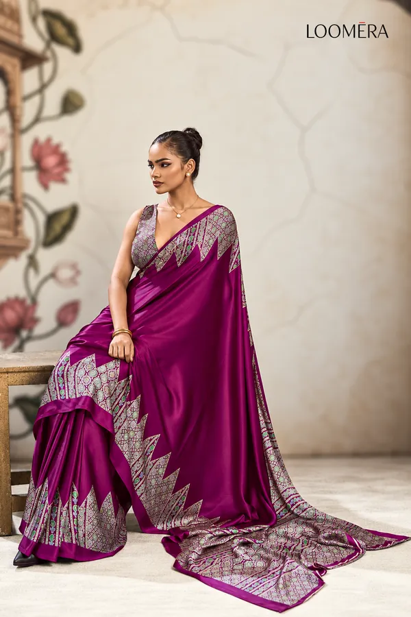Magenta_Premium_Satin_Saree_with_Ajrakh_Print