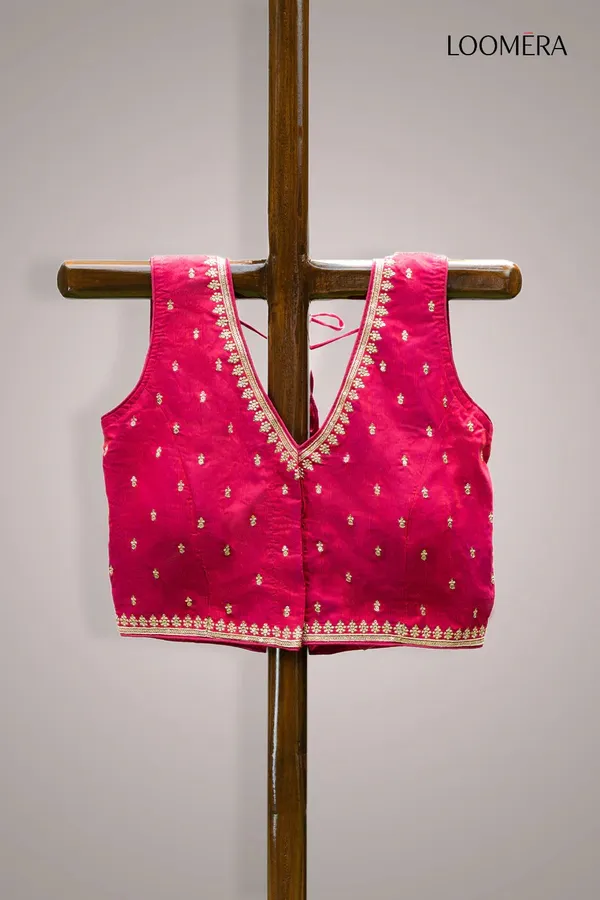 Magenta_V_Neck_Embroidered_Readymade_Blouse
