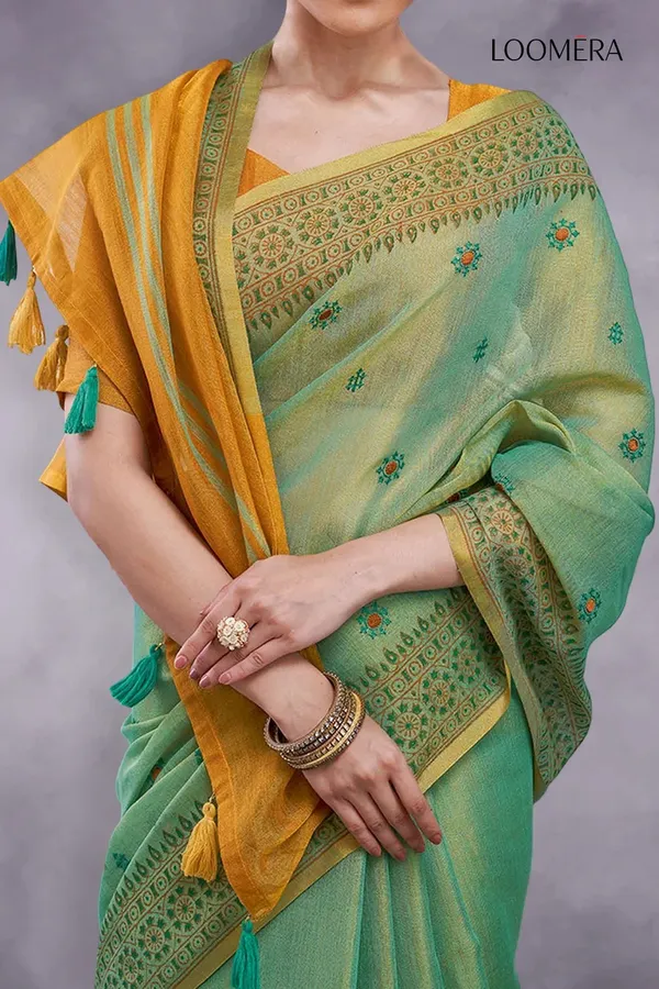 Moss_Green_Cotton_Silk_Saree_with_Embroidery