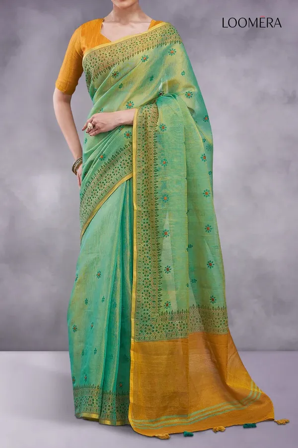 Moss_Green_Cotton_Silk_Saree_with_Embroidery