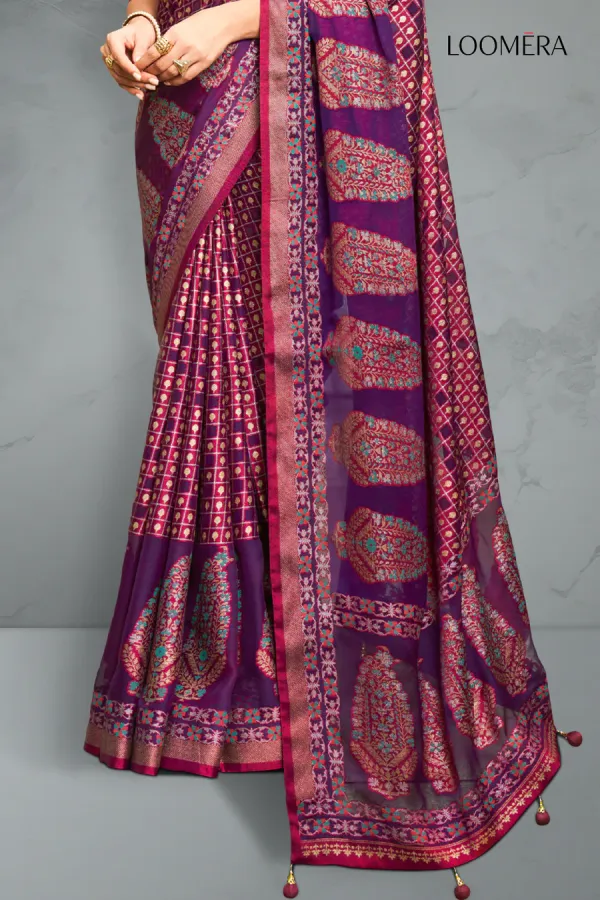 Mulberry_Wine_Georgette_Saree_with_Golden_Foil_Prints