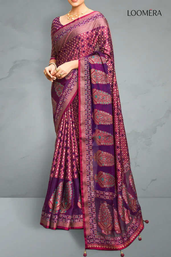 Mulberry_Wine_Georgette_Saree_with_Golden_Foil_Prints