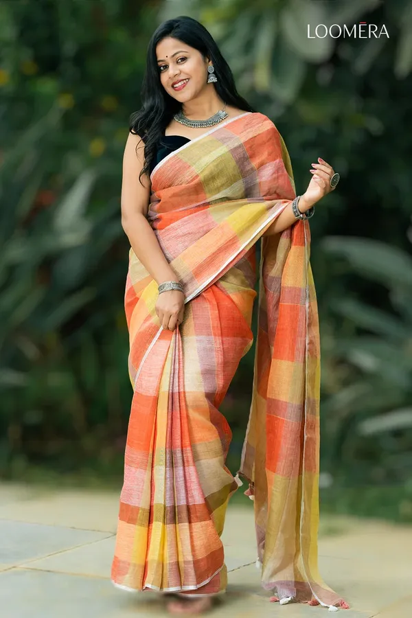 Multicolor_Checkered_Linen_Saree
