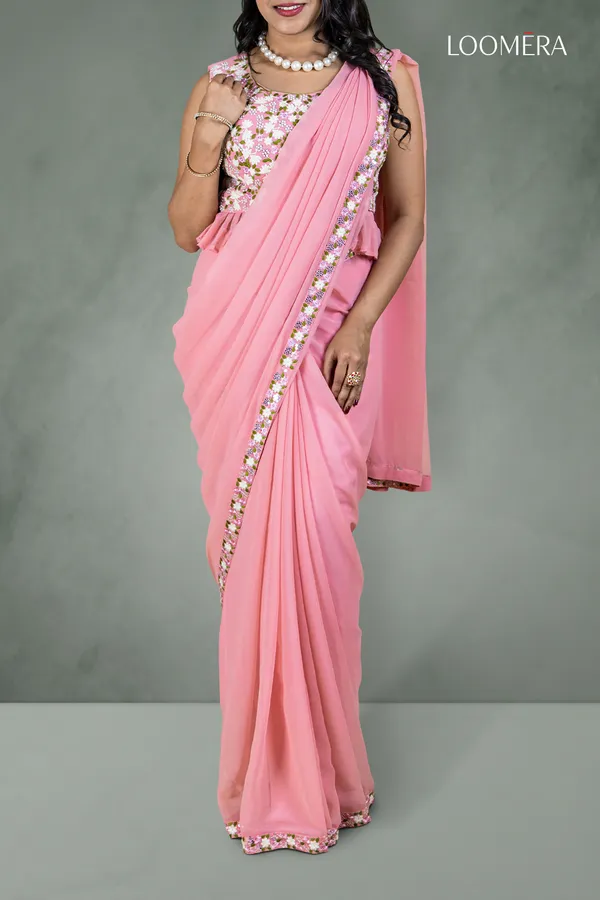 Pink_Georgette_Saree_With_Sequin_Border_And_Fancy_Blouse
