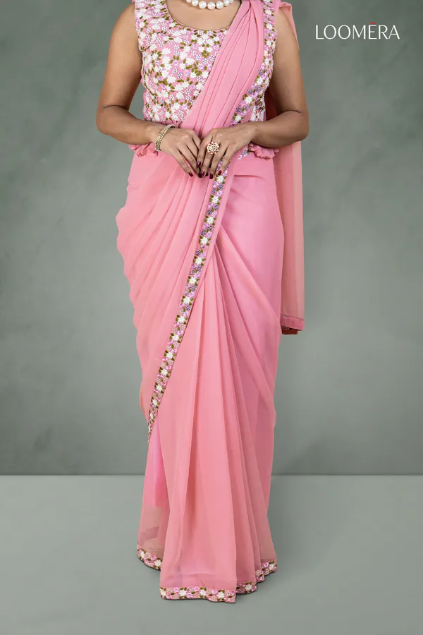 Pink_Georgette_Saree_With_Sequin_Border_And_Fancy_Blouse