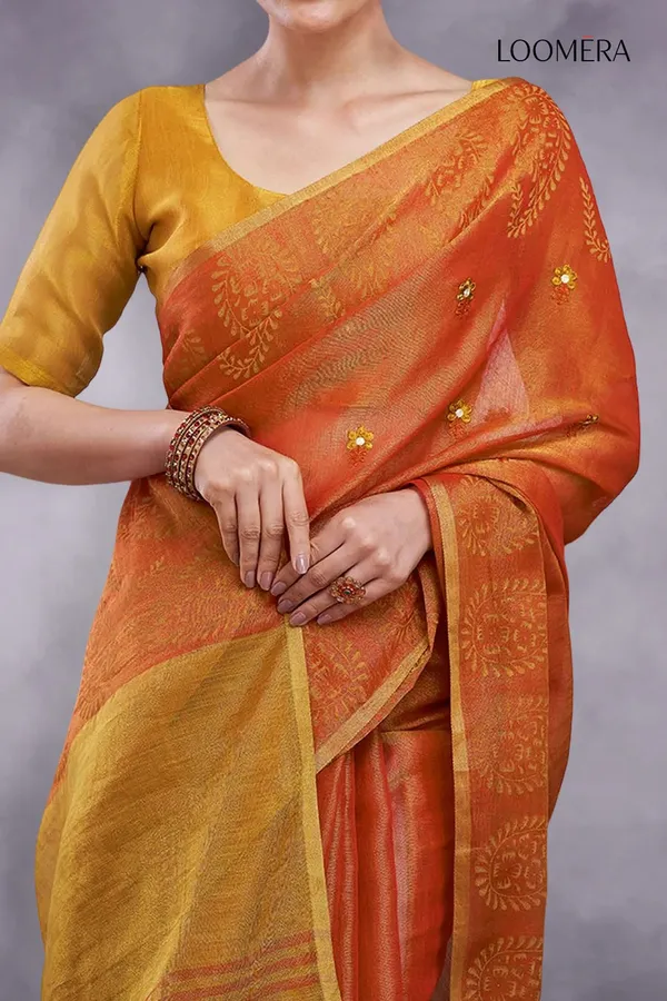 Orange_Cotton_Silk_Saree_with_Embroidery