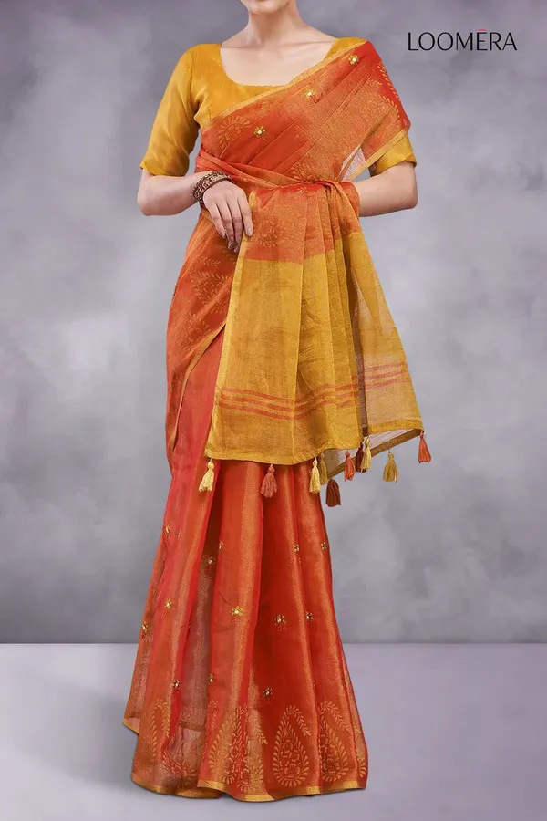 Orange_Cotton_Silk_Saree_with_Embroidery