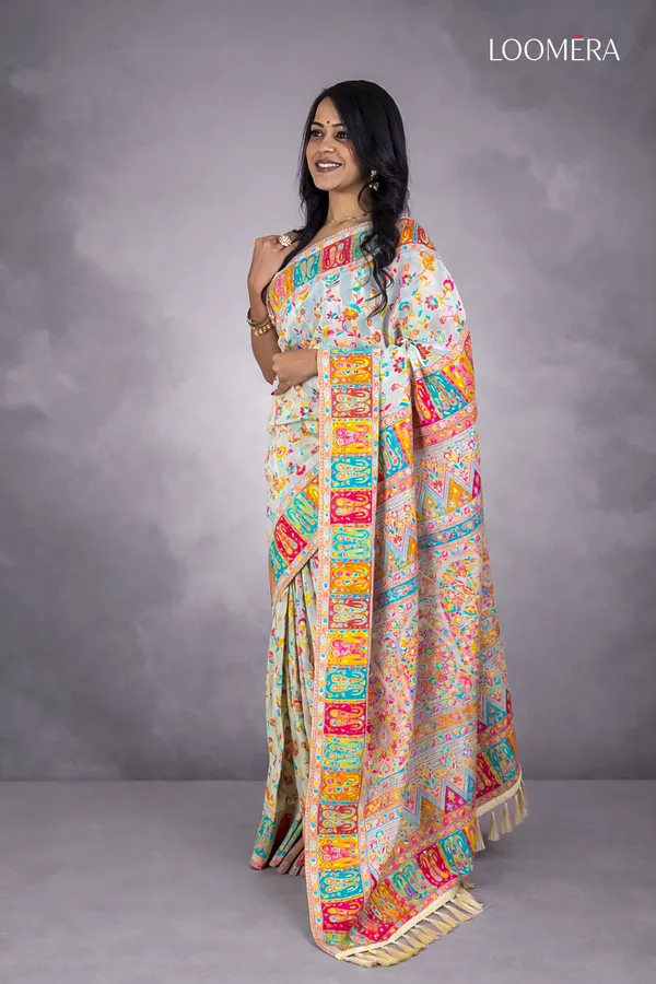 Multicolor_Semi_Silk_Saree_With_Intricate_Pashmina_Work