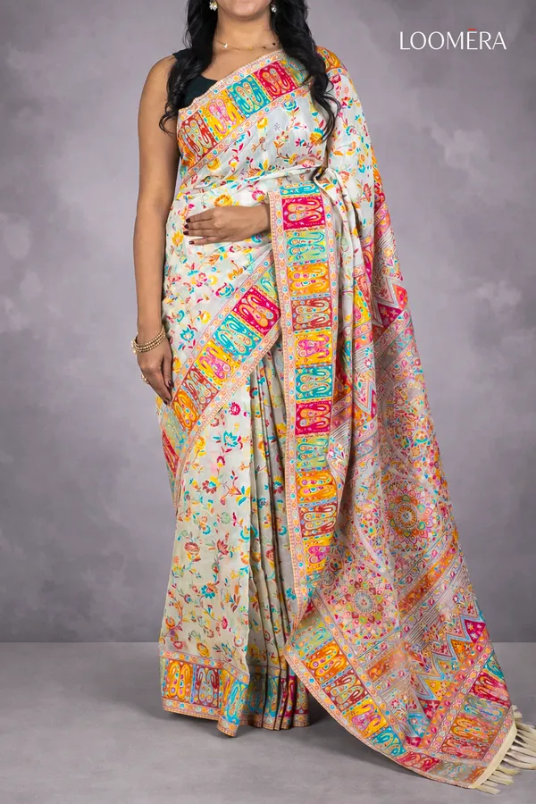 Multicolor_Semi_Silk_Saree_With_Intricate_Pashmina_Work