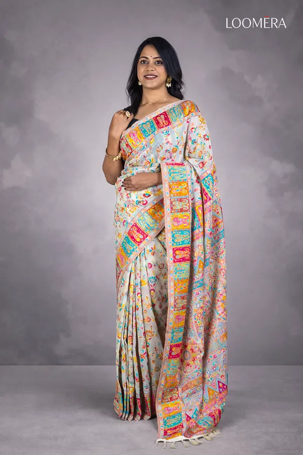 Multicolor_Semi_Silk_Saree_With_Intricate_Pashmina_Work
