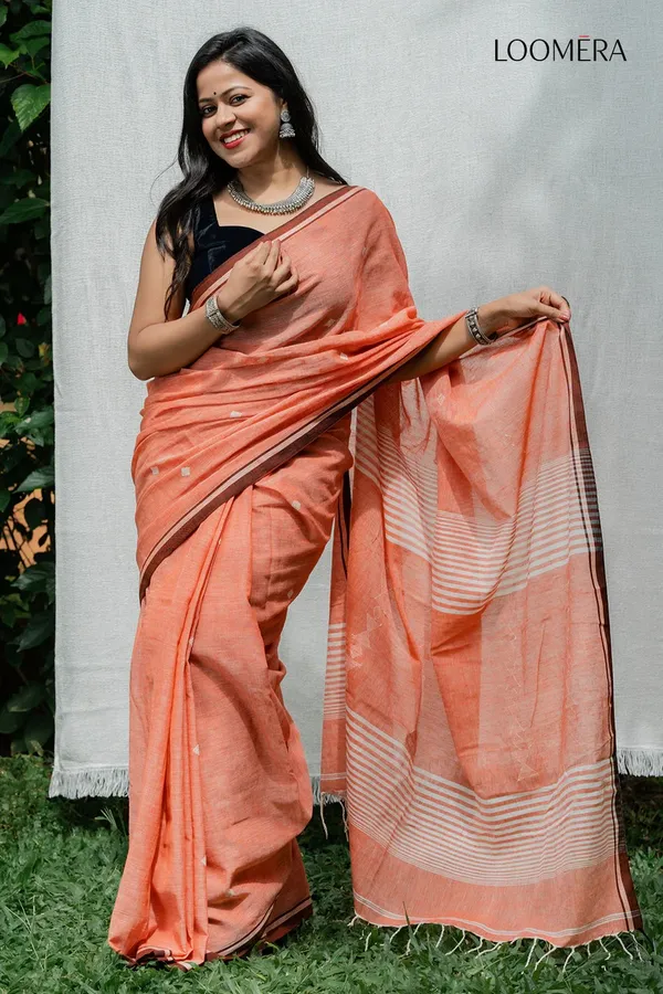 Peach_Bengal_Handloom_Saree